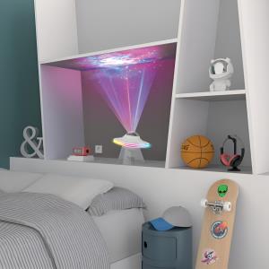 Vaisseau spatial LED Spacelite, 8 modes de projection de nébuleuses, projection d'un ciel étoilé, enceinte Bluetooth intégrée, ruban digital synchronisé à la musique, minuteur intégré